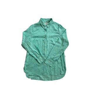 Le Tigre Button Down Shirt Womens Medium Teal Green Arrow Print Cotton Excellent